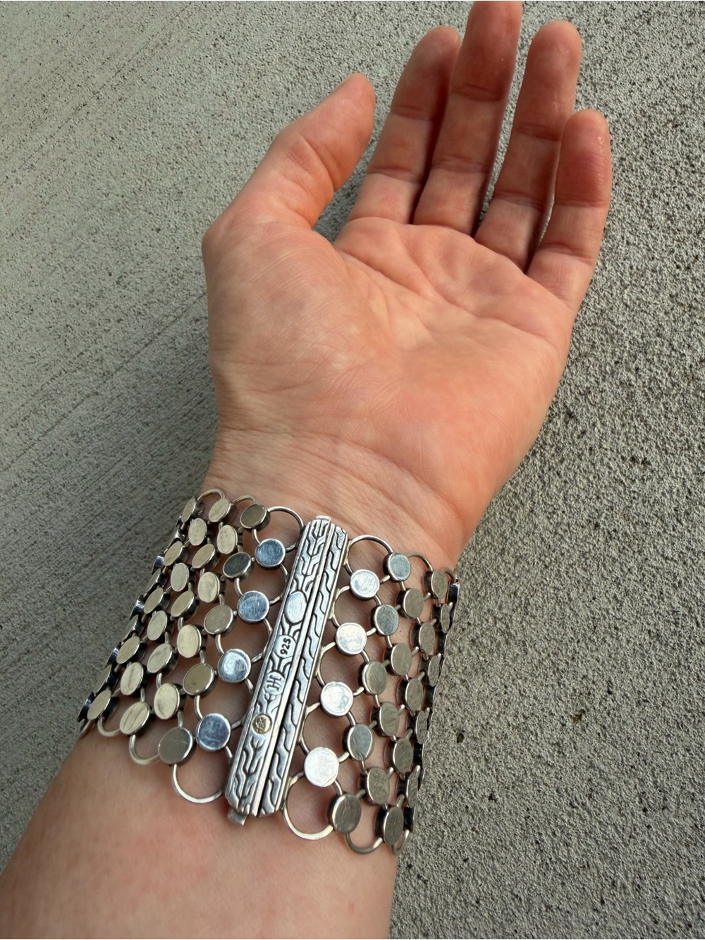 Rare John Hardy Dot Wide Cuff Bracelet 925 Sterling Silver 18K Gold 6 Dot 74.5g - Picture 10 of 12